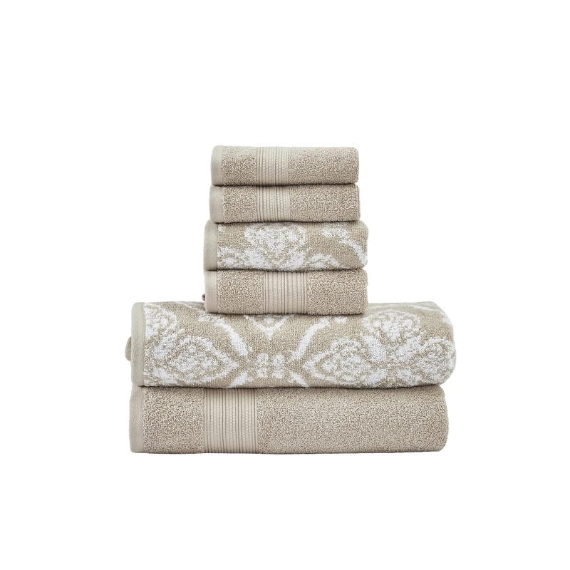 Modern Threads Amaris 6-Piece Reversible Yarn Dyed Jacquard Towel Set - Bath Towels, Hand Towels, & Washcloths - Super Absorbent & Quick Dry - 100% Combed Cotton, Khaki
