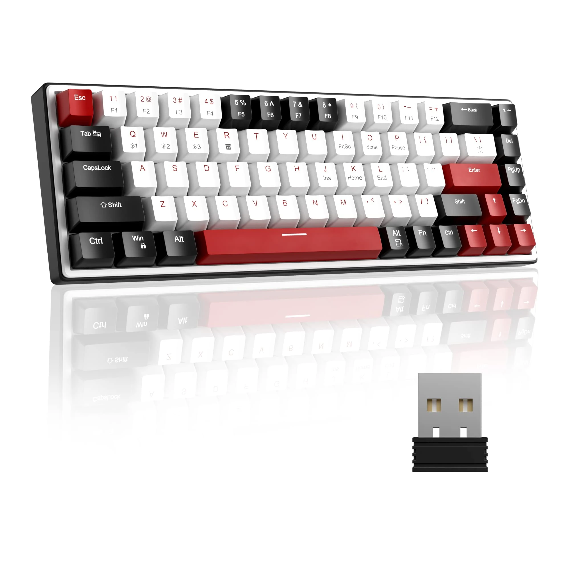 MageGee 60% Wireless Mechanical Gaming Keyboard, 68 Keys Compact RGB Backlit Gaming Keyboard, SKY68 Plus Wired/Wireless 3-Mode Office Keyboard for Laptop PC (Red Switch, Black & White)