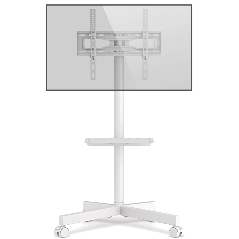 RFIVER Mobile TV Stand on Wheels for 27-60 Inch LCD LED Flat Screen Curved Screen TVs up to 40 kgs, Height Adjustable Shelf Rolling TV Cart as a Movable Portable TV Stand, Max VESA 400x400mm, White