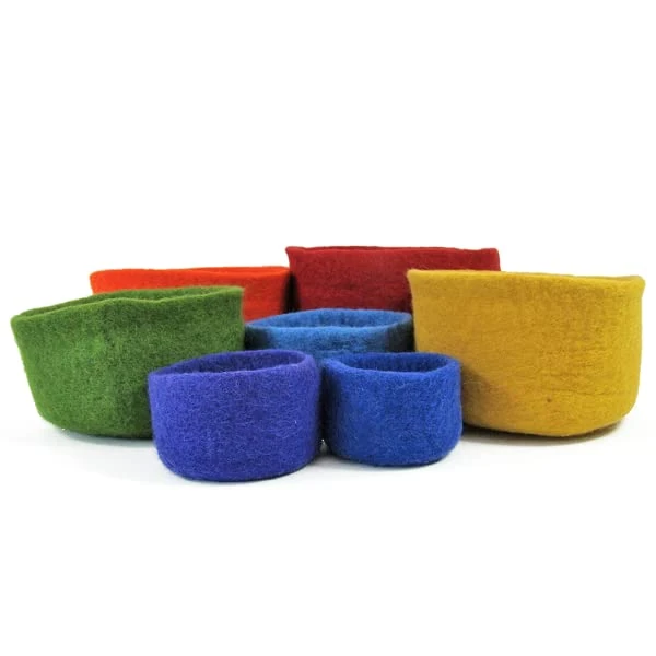 PAPOOSE TOYS - Paniers in Laine feutrée Rainbow Set of 7 Skill Games, Multi-Coloured (PH275)