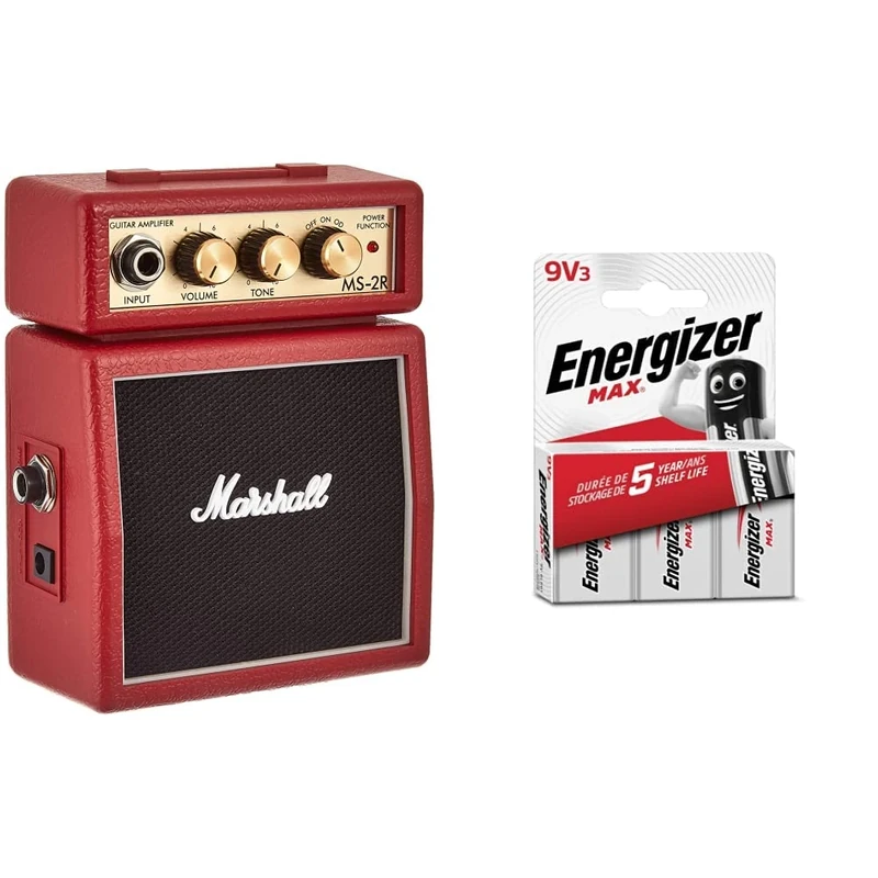 Marshall Amp MS2 Mini Amp: Red & Energizer 9V Batteries, Max Alkaline Power, 3 Pack