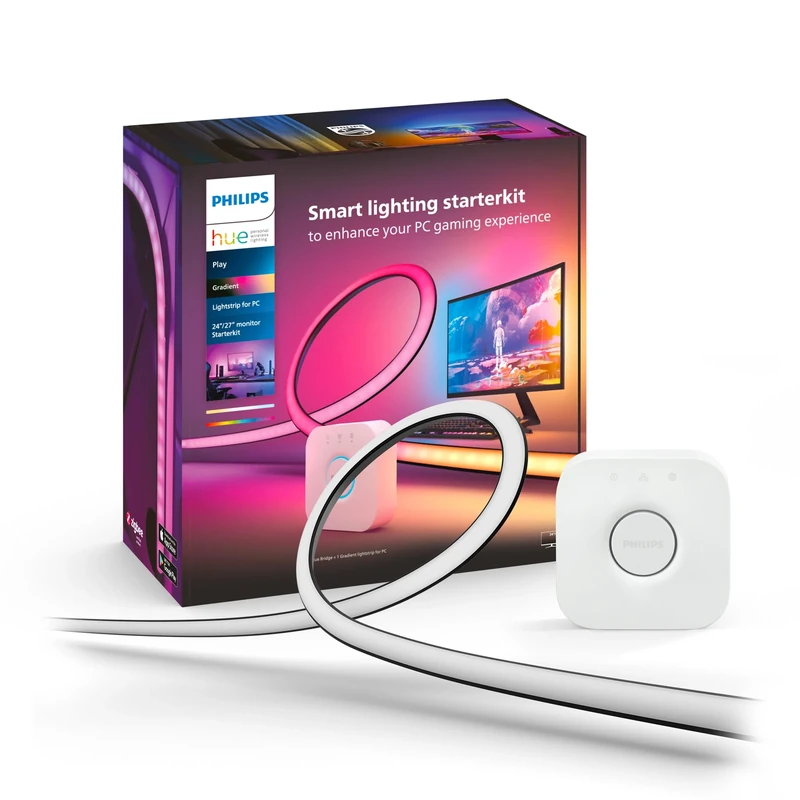 Philips Hue Play Gradient PC Lightstrip Starter Kit Including Hue Bridge [for 24-27 Inch Screens] LED Smart Lighting. Sync for Entertainment, Gaming and Media.