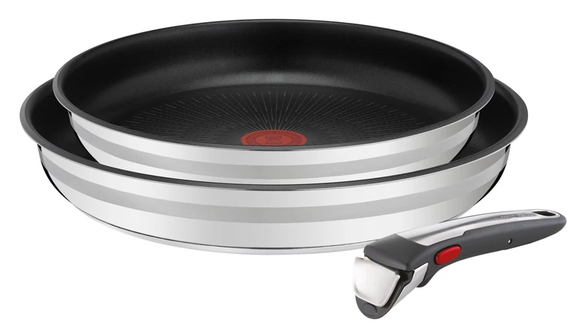 Tefal L97691 Jamie Oliver Ingenio G6 3-Piece Frying Pan Set | Oven-Safe up to 250 °C Without Handle | Thermo-Signal | PFOA-Free | Suitable for All Cookers Including Induction | Stainless Steel/Black
