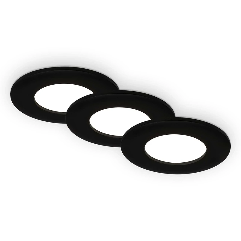 Briloner - Set of 3 Recessed Ceiling Lights, Dimmable, Ultra Flat LED Recessed Lights, Bathroom Spotlight, IP44 Recessed Bathroom Spotlight, Matte Black, 85x25mm (DxH)