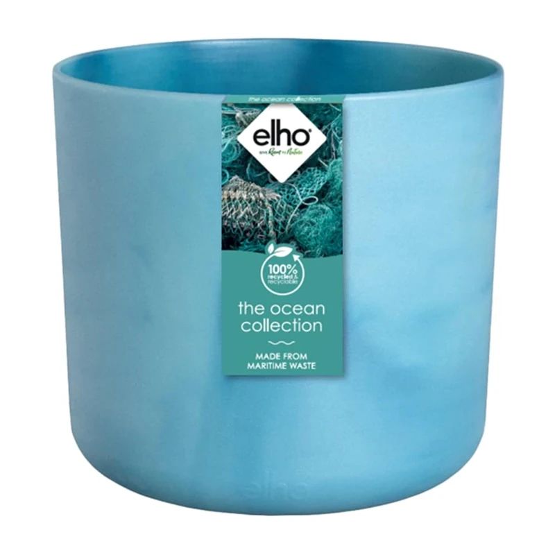 elho The Ocean Collection Round 22cm - Flower Pot Indoor - 100% Recycled - Made with Marine Waste - Blue/Atlantic Blue - Image 1