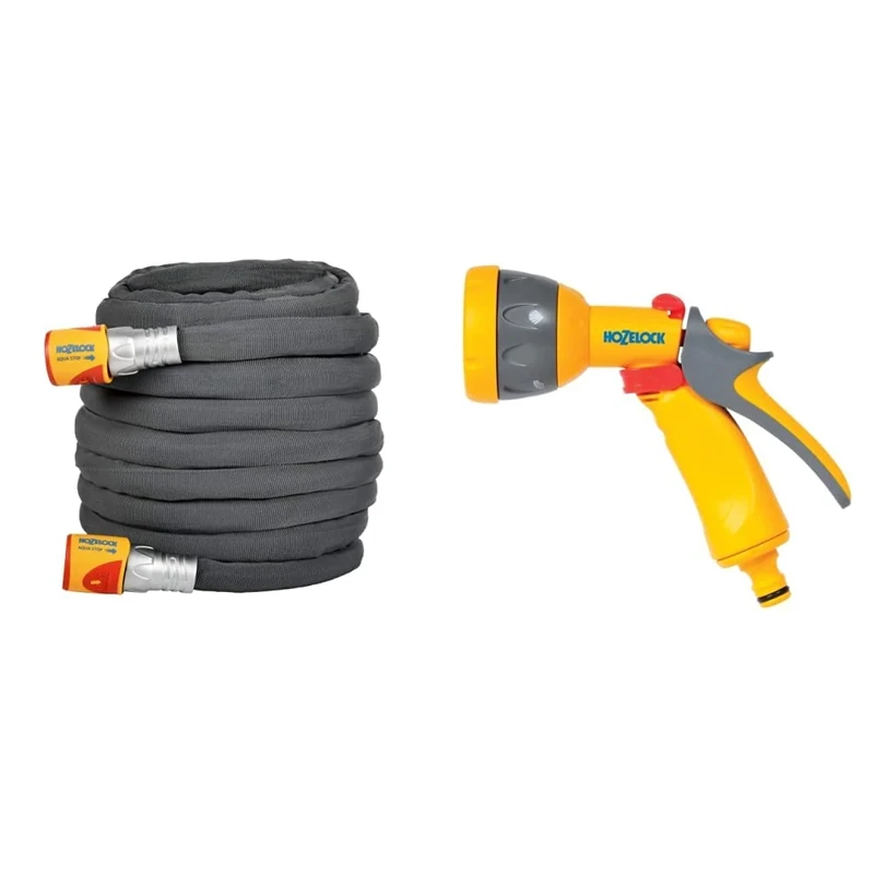 Hozelock Ltd 8112 8000 12.5m Tuffhoze Garden Hose, Grey & HZ2676P0000 Spray Gun, Multi-Colour