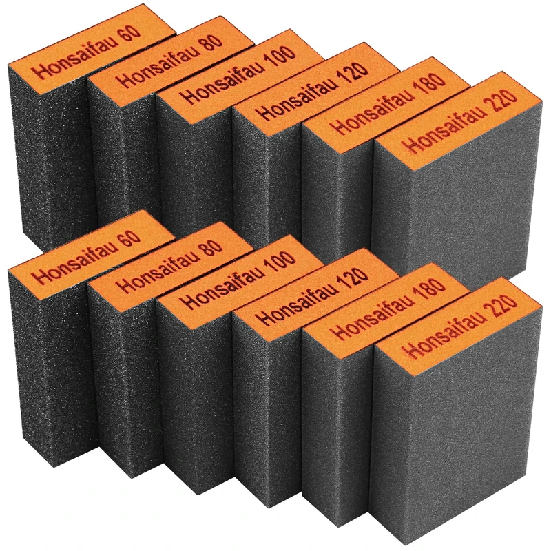 Honsaifau Sanding Blocks 12 Pack Wet and Dry Dual-use, Coarse and Fine Sanding Sponges - 60/80/100/120/180/220 Grits 12 Different Specifications, Washable and Reusable, for Wood Metal Wall Polish