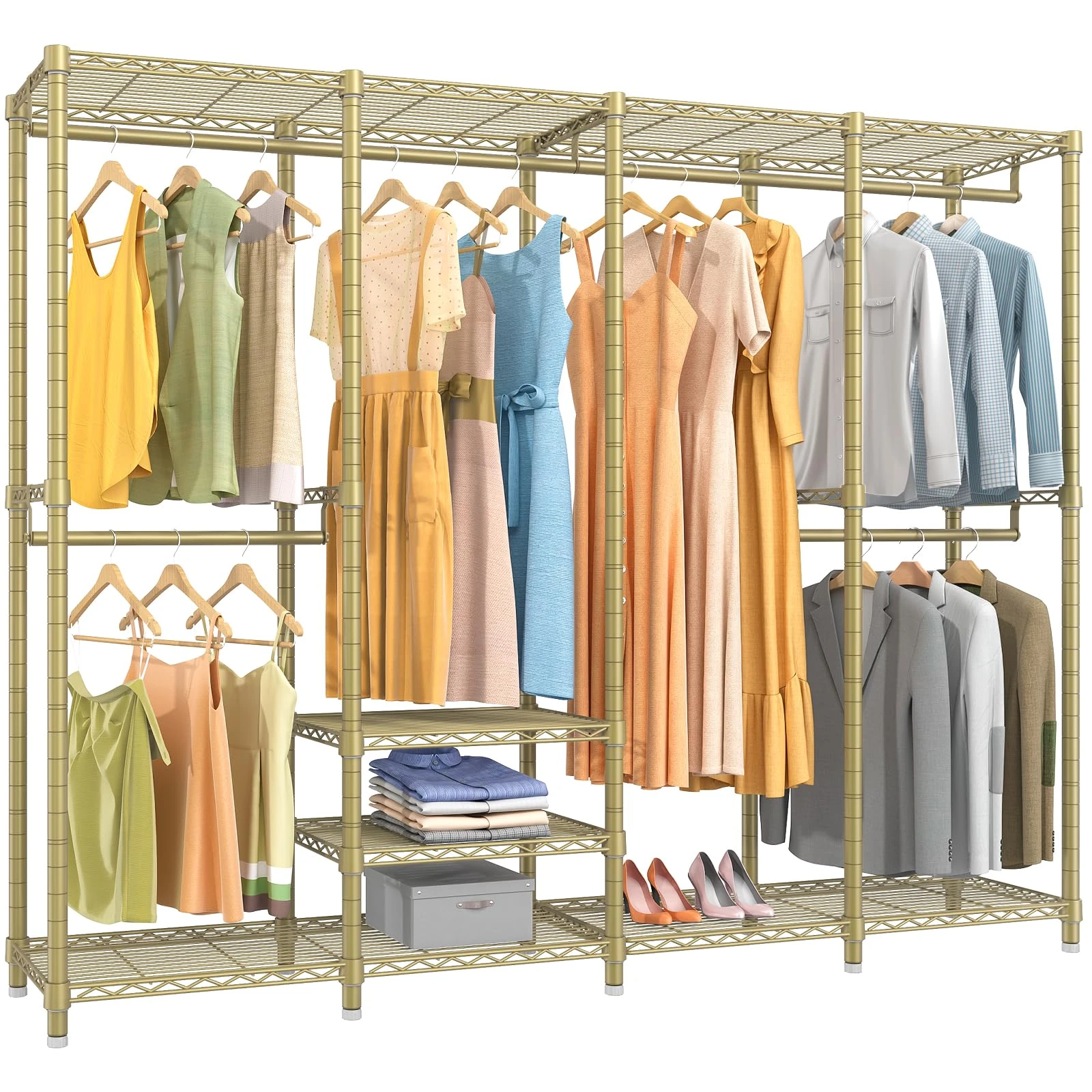 VIPEK V40 Wire Garment Rack Heavy Duty Clothes Rack for Hanging Clothes, Multi-Functional Metal Clothing Rack Bedroom Freestanding Wardrobe Closet Rack, 76"L x 15.7"W x 75.6"H, Max Load 800lbs, Gold