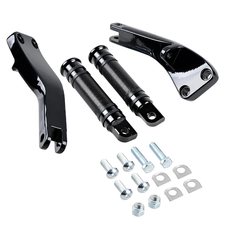 Astra Depot Black CNC Front/Rear Foot Pegs with Passenger Pegs Mount Kit Footpeg Support Bracket Compatible For Harley Dyna Street Bob Super Glide FXD 2006-2017