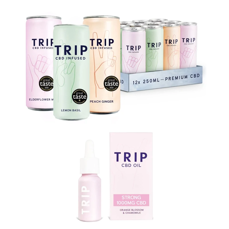 My First TRIP II - TRIP CBD Infused Fizzy Drink: Mixed Pack (Pack of 12 x 250 ml) & TRIP CBD Oil 1000 mg: Orange Blossom (Pack of 1 x 15 ml)