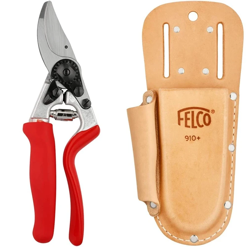FELCO Model 7 Secateurs (Large, Rotating Handle) & Number 910 Plus Leather Holster F910+, Brown, 35x15x5 cm