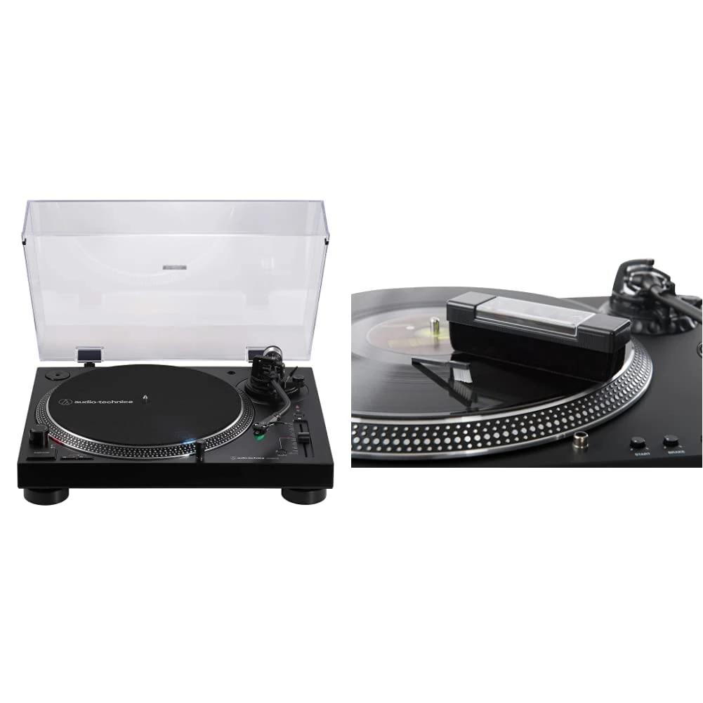 Audio-Technica AT-LP120xBTUSB Direct-Drive Turntable (Bluetooth & USB) & Acc-Sees APV004 Pro Vinyl Velvet Brush Record Cleaner – Includes Stylus Pick Up Brush - Anti-Static