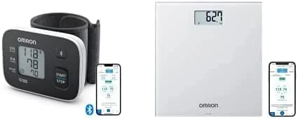 OMRON RS3 Intelli IT Automatic Wrist Blood Pressure Monitor for Home use + OMRON HN300T2 Intelli IT Smart Bathroom Scale for Body Weight