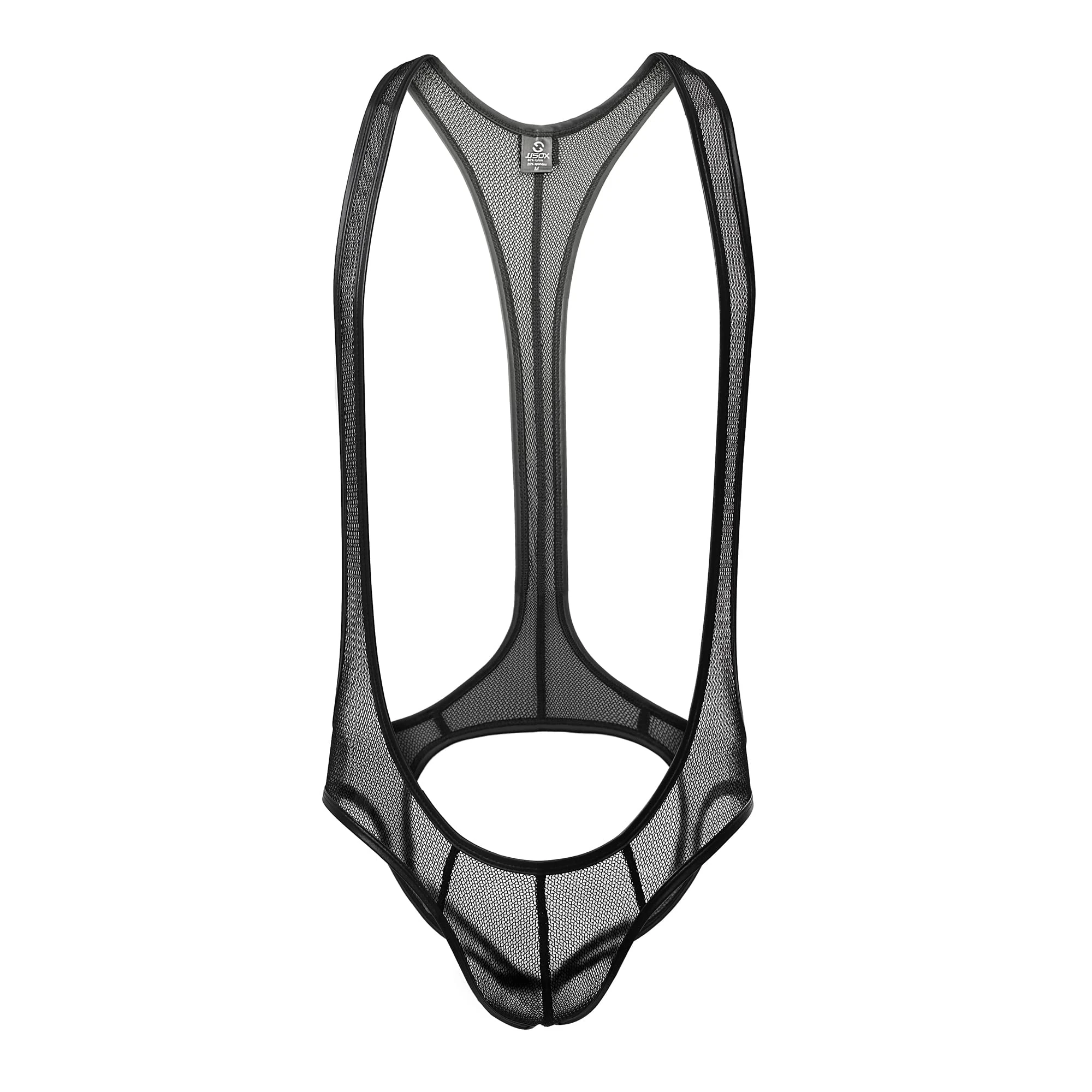Drelaar Men's Sexy Mesh One-Piece Bodysuit Cutout Jockstrap Suspender Leotard Jumpsuit Small Black