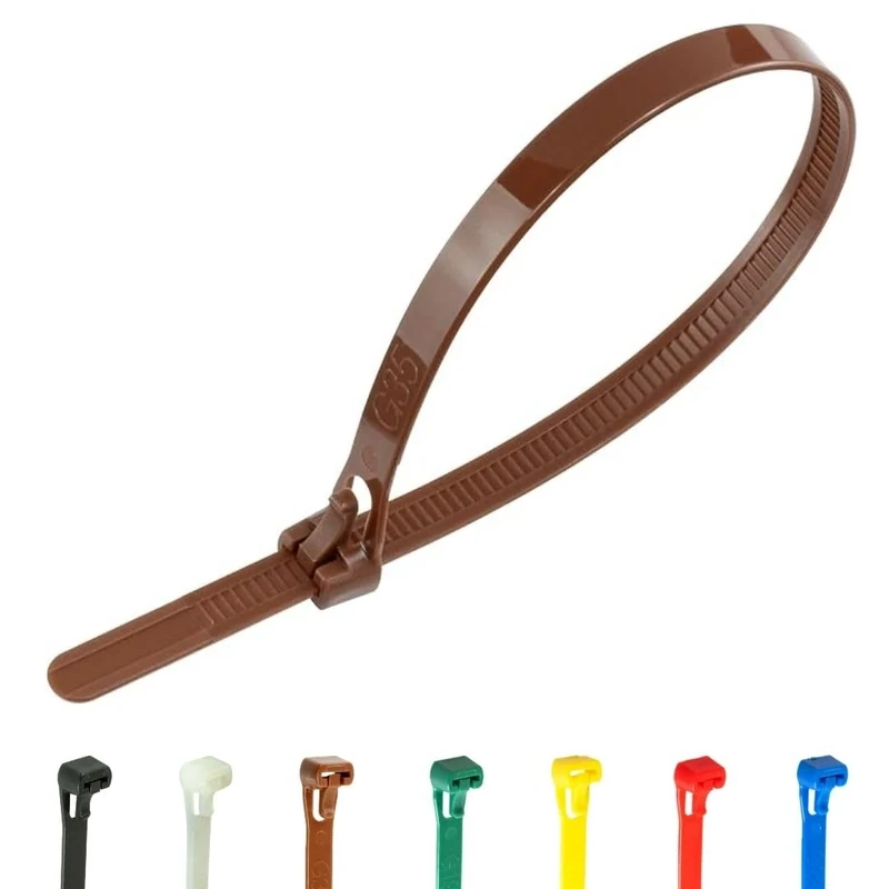 Gocableties 100 Pack of 250mm x 7.6mm Reusable Cable Ties, Heavy Duty Brown Releasable Cable Ties, 10" Premium Tie Wraps, Strong Nylon Zip Ties