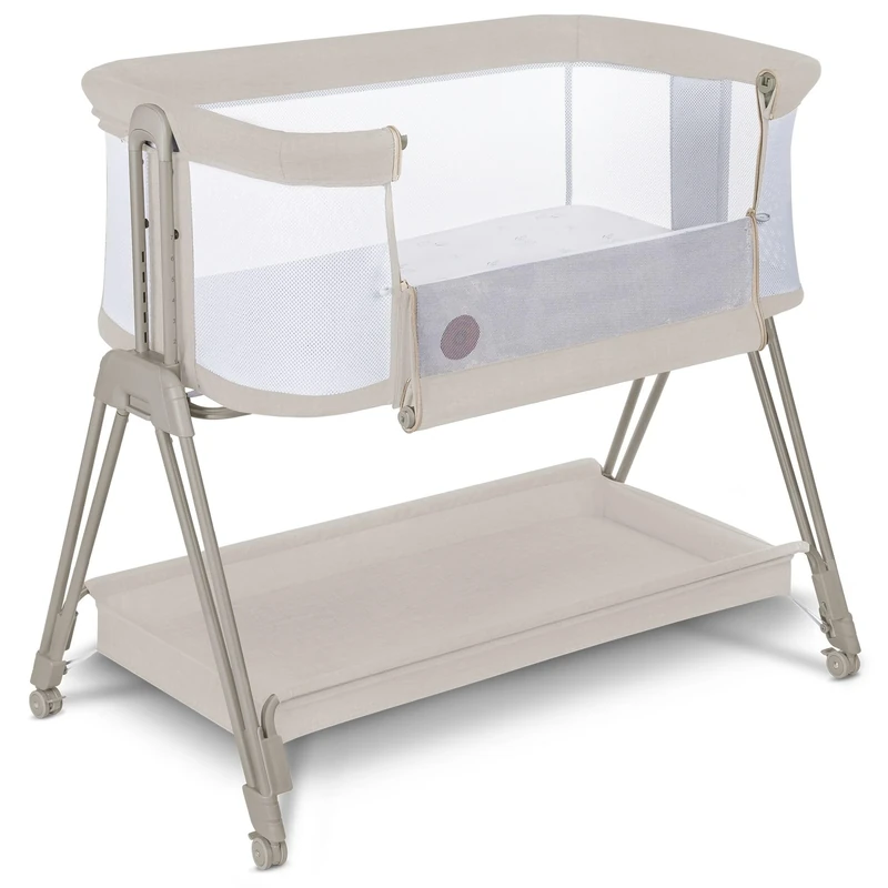 lionelo Luna 2in1 Bedside Crib for babies from Birth to 9kg with Adjustable Height & Incline 4 Lockable Wheels Portable Baby Co-Sleeper Breathable Mesh Washable Mattress & Cover Basket