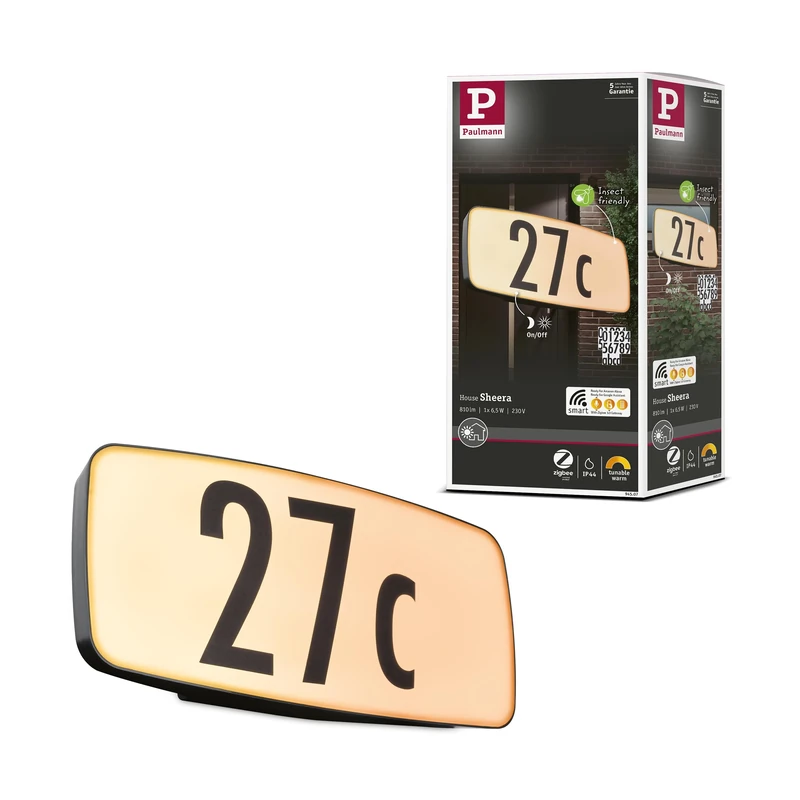 Paulmann 94507 LED outdoor luminaire Smart Home Zigbee house number luminaire Sheera IP44 dusk/motion sensor Tunable Warm 6.5W Outdoor 2200-3000K