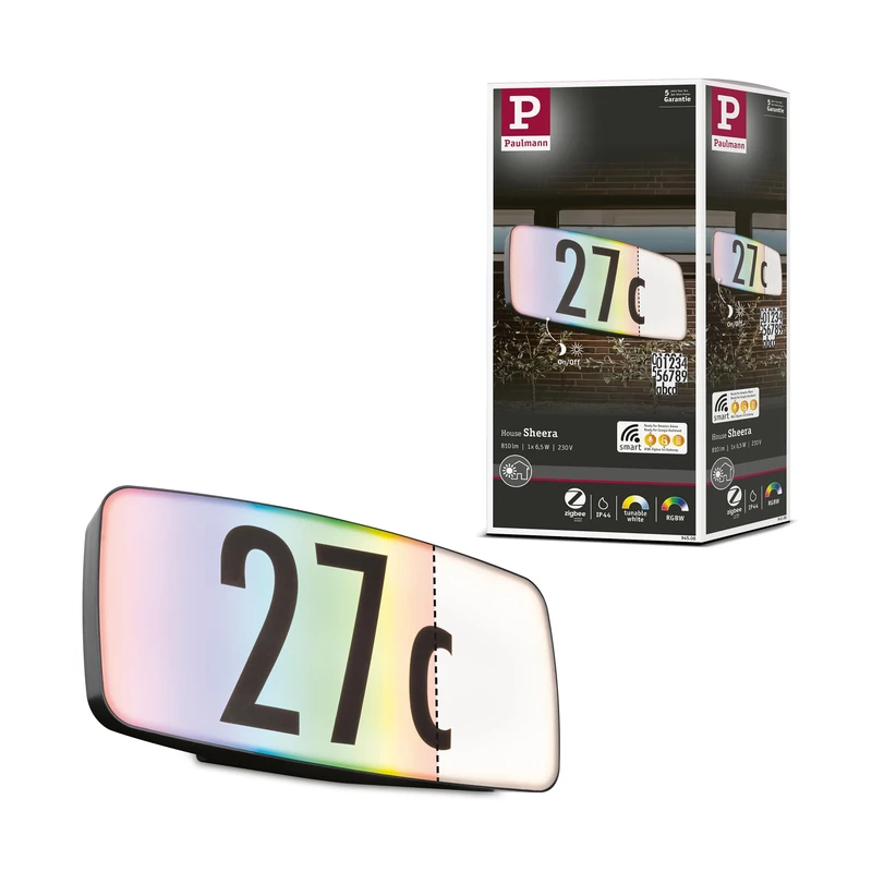 Paulmann 94508 LED outdoor luminaire Smart Home Zigbee wall luminaire Sheera IP44 house number dusk sensor/motion sensor RGBW 8W outdoor 3000K