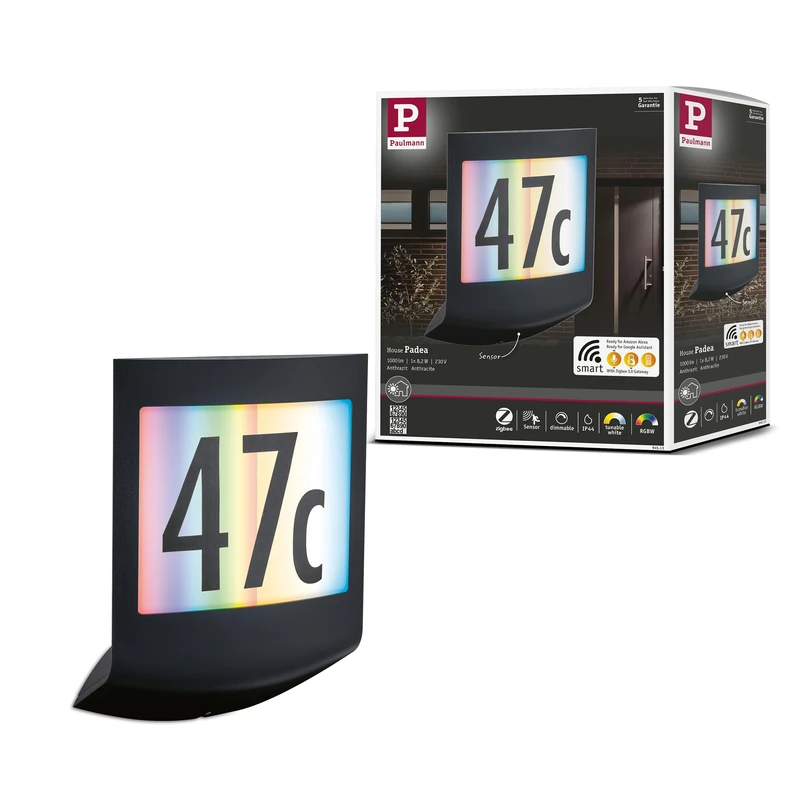 Paulmann 94513 LED outdoor luminaire Smart Home Zigbee wall luminaire Padea IP44 dusk sensor /motion sensor RGBW 10W Outdoor