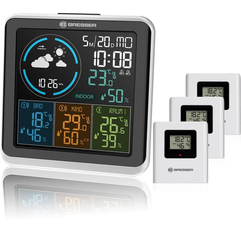 Bresser Quadro Individio Radio Weather Station with External Sensor, with 4 Different Measuring Points, Including 3 External Temperature and Humidity Sensors