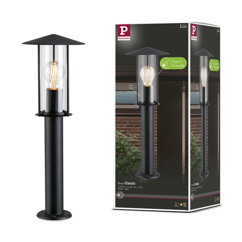 Paulmann 94737 LED outdoor luminaire bollard light Classic insect-friendly IP44 500mm 2200K 4.3W 420lm 230V black E27 metal gold light garden bollard