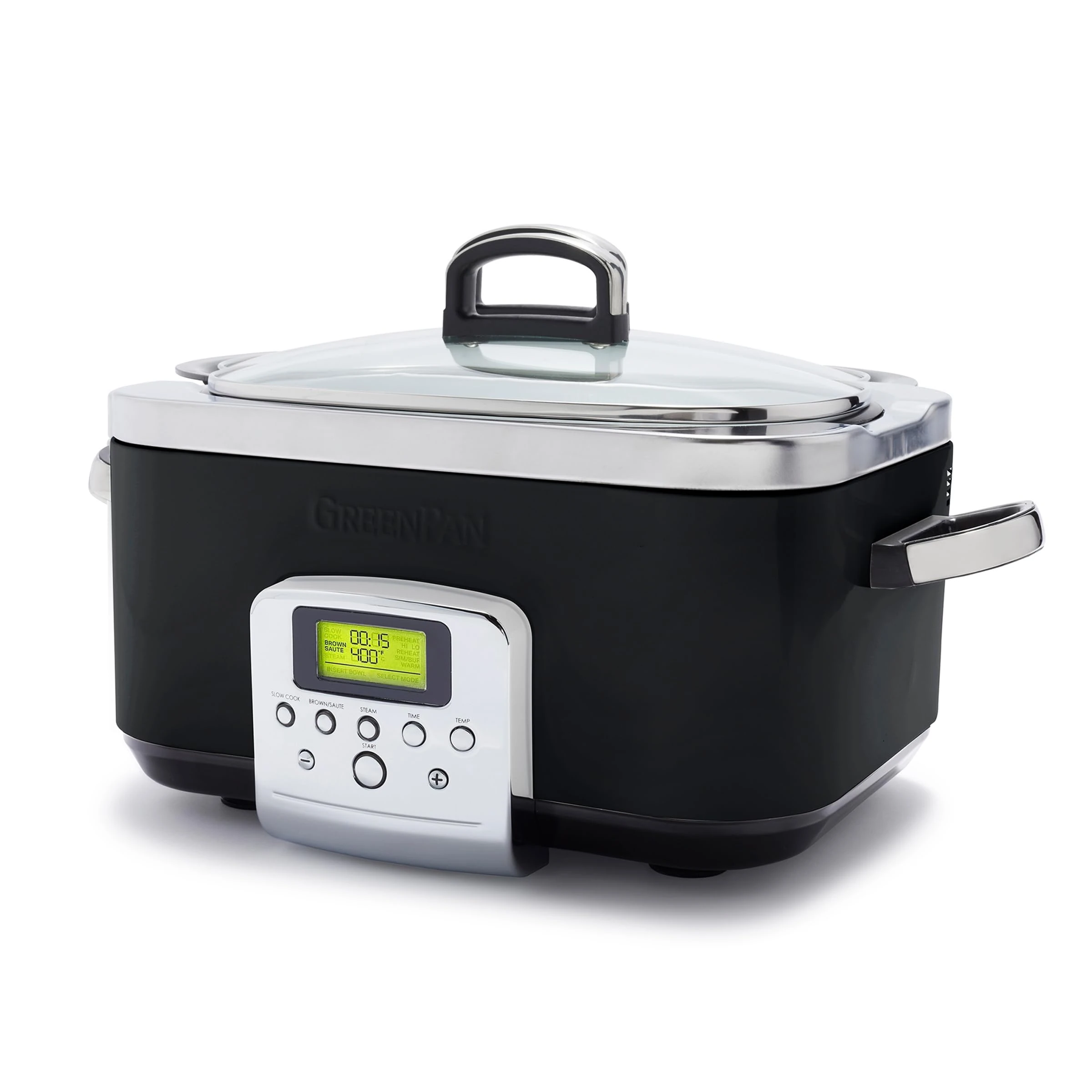 GreenPan Elite 8-in-1 Programmable 6L Electric Slow Cooker, Dishwasher Safe Lid & Removable Crock, PFAS-Free Healthy Ceramic Non-Stick Multi-Cooker, Sear, Sauté/Brown, Steam Basket, Roast, Black