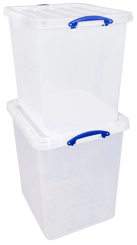 Really Useful Box 87 Litre Plastic Storage Box Clear (Pack of 2)