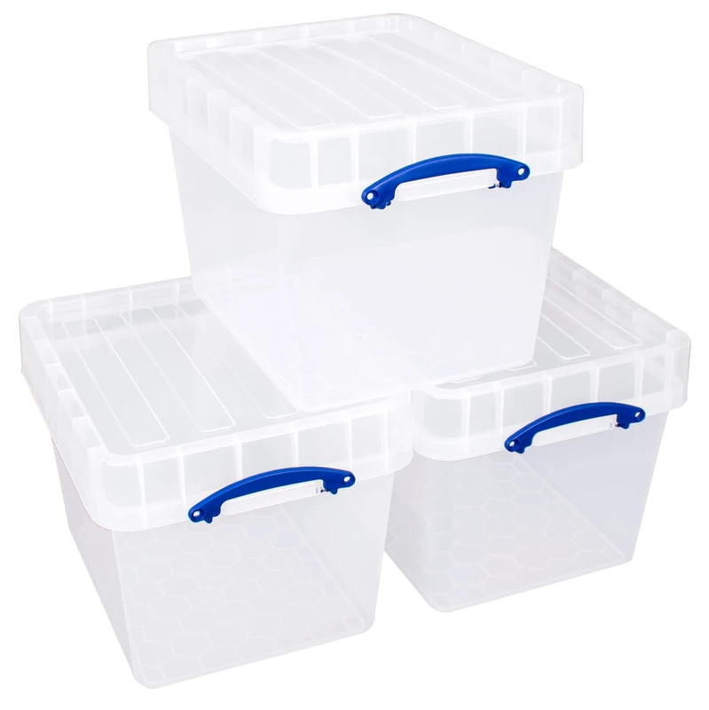 Really Useful Plastic Storage Box 60 Litre with XL Lid Clear (Pack of 3)