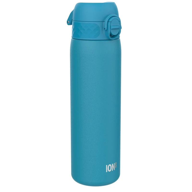 ION8 Vacuum Insulated Steel Water Bottle, 500 ml/17 oz, Leak Proof, Easy to Open, Secure Lock, Dishwasher Safe, Fits Cup Holders, Carry Handle, Scratch Resistant, Metal Water Bottle, Blue