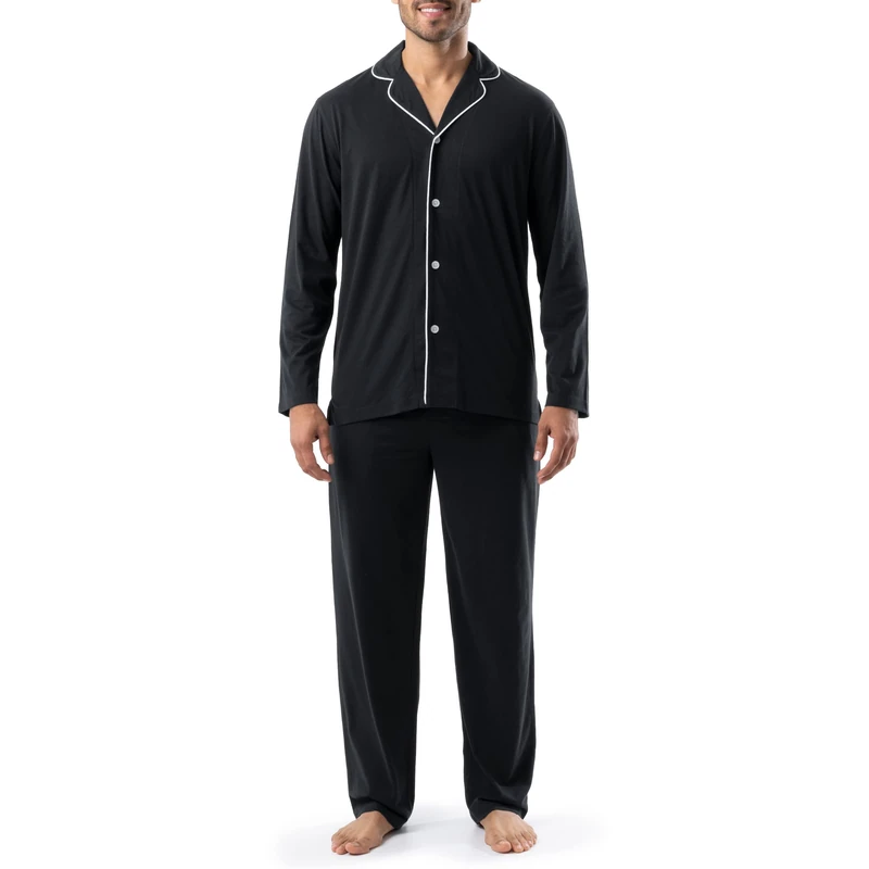 IZOD Men's Sueded Jersey Knit Pajama Set, Black, L
