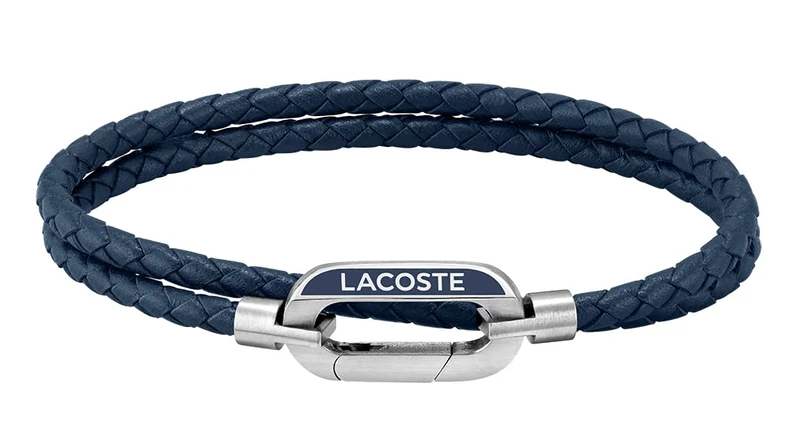 Lacoste Men's STARBOARD Collection Bracelet with Double-Wrap Braided Blue Leather - 2040112