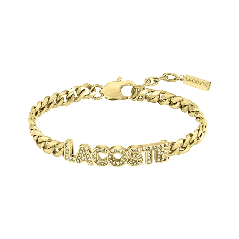 Lacoste Women's SCRIPT Collection Chain Bracelet in Yellow Gold Embellished with Crystals - 2040063