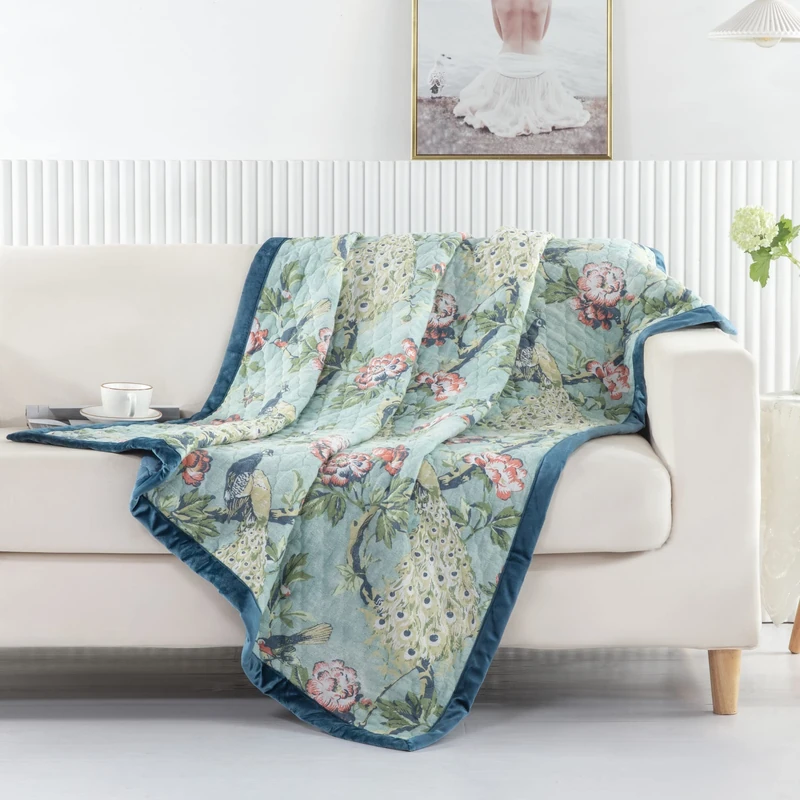 Greenland Home Quilt Set, Cotton Polyester, Jade, Throw 50x60 - Image 1