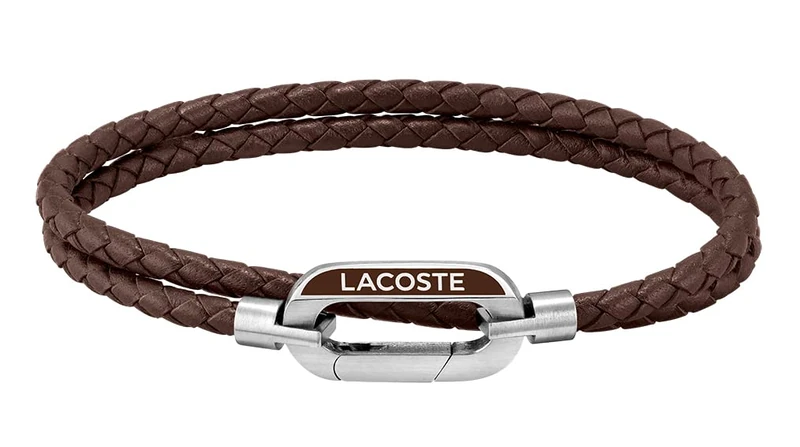 Lacoste Men's STARBOARD Collection Bracelet with Double-Wrap Braided Brown Leather - 2040113