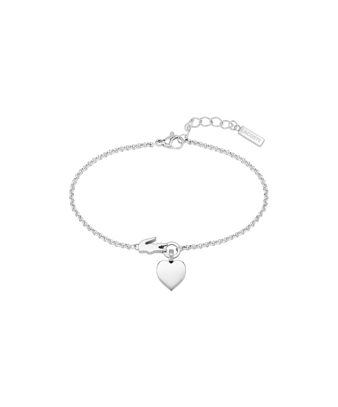 Lacoste Women's LOVE MY CROC Collection Chain Bracelet in Stainless Steel with a Heart Charm - 2040027