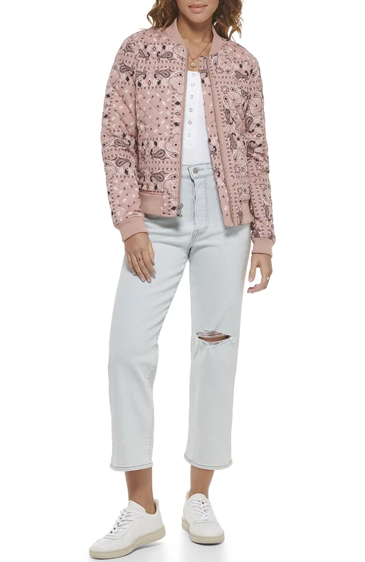 Levi's Women's Diamond Quilted Bomber Jacket with Front Pockets-Regular & Plus Sizes, Mahogany Bandana Print, S