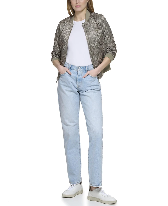 Levi's Women's Diamond Quilted Bomber Jacket with Front Pockets-Regular & Plus Sizes, Green Faded Bandana, XS