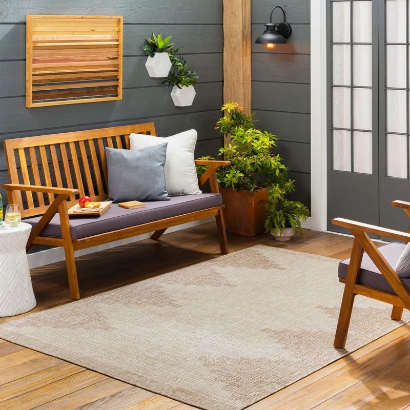 Livabliss Geometric - Indoor Outdoor Large, Lagada 160x230 cm - Patio s, Decking, Outdoor Carpet - Boho Colourful Garden s, Patterned, UV Weather, Stain Durable, Cream, Brown