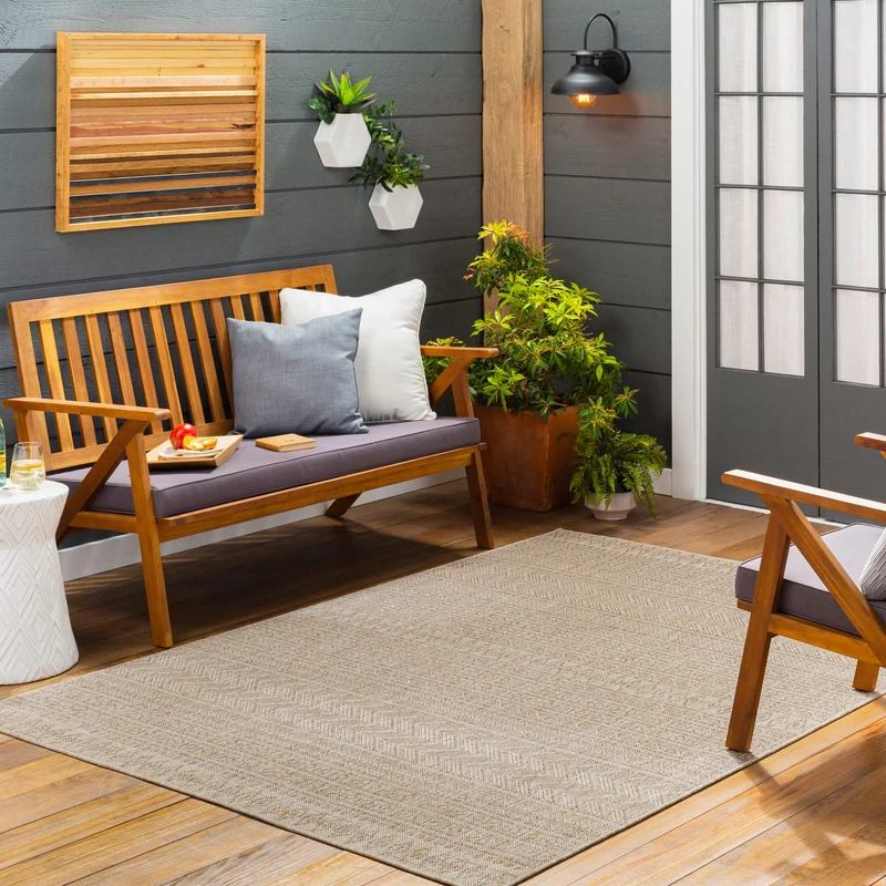 Livabliss Mimi Geometric - Indoor Outdoor Large, Altea 130x180 cm - Patio s, Decking, Outdoor Carpet - Boho Colourful Garden s, Patterned, UV Weather, Stain Durable, Beige, Brown