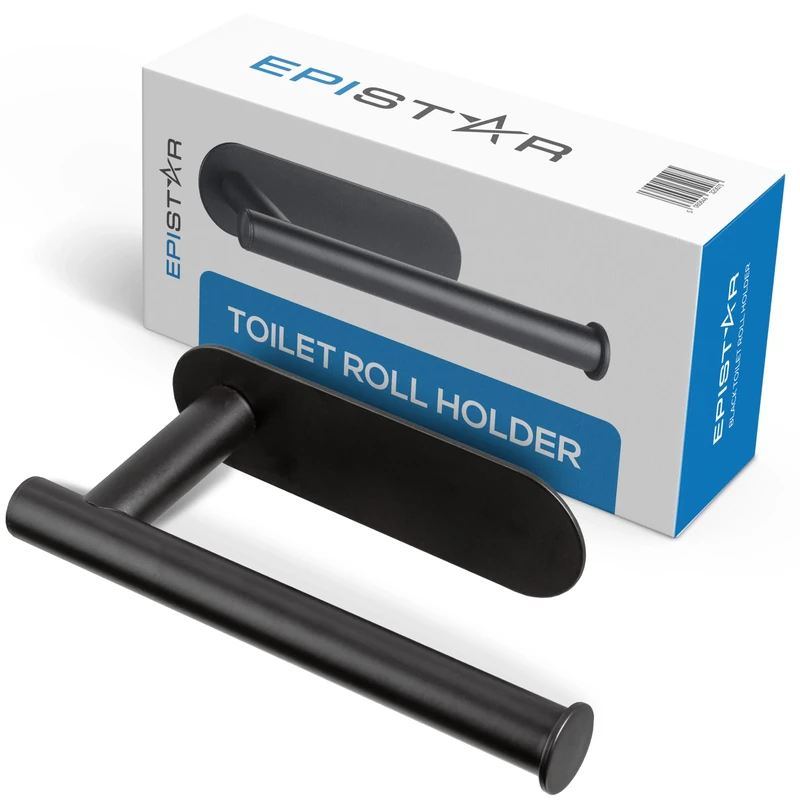 EPISTAR Toilet Roll Holder - No Drill, Brushed Black or Chrome