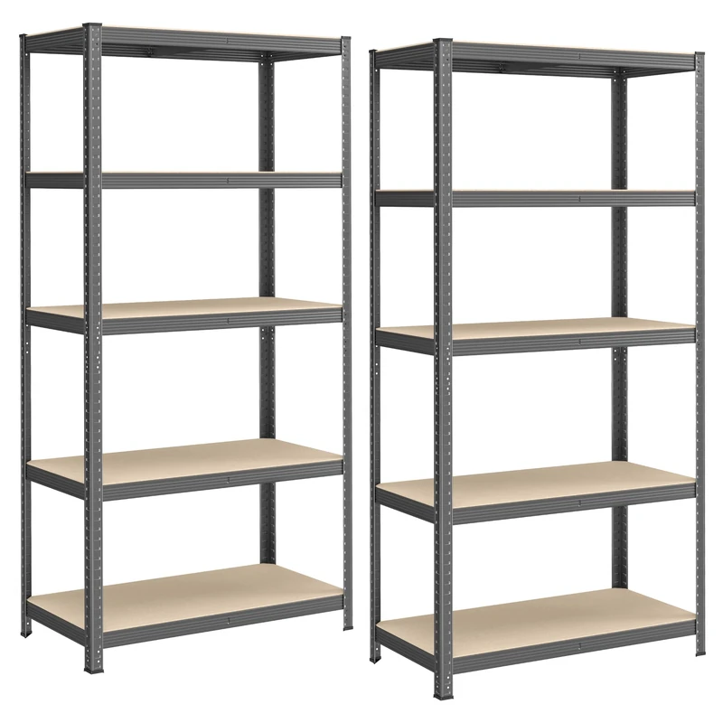 SONGMICS 5-Tier Heavy-Duty Shelving Units, Set of 2 Steel Shelving Units for Storage, Boltless Assembly, for Garage, Shed, Load Capacity 600 kg, 50 x 100 x 200 cm, Misty Grey GLR050G02