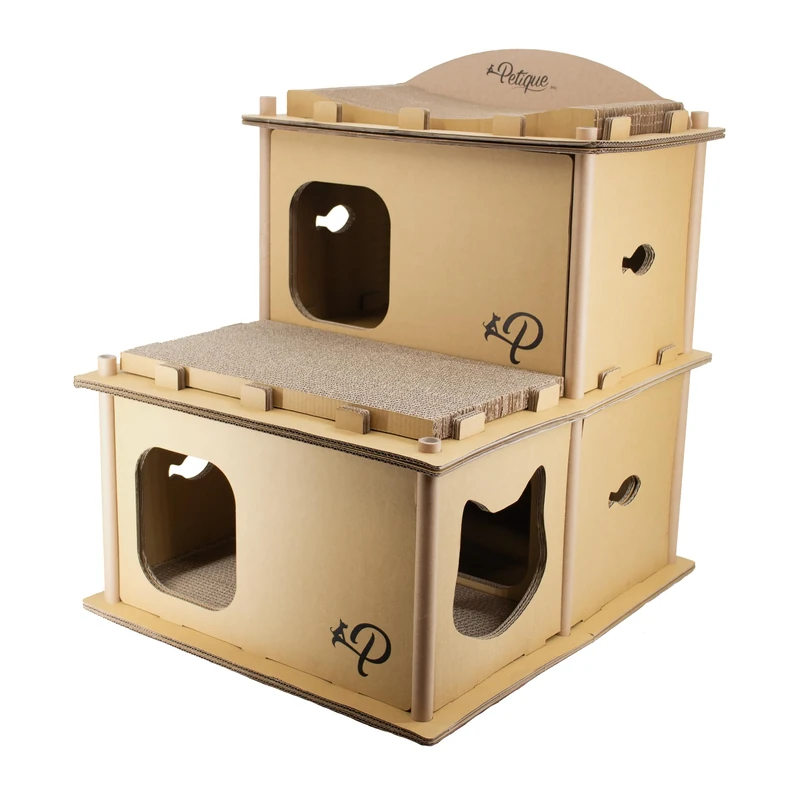 PETIQUE Multilevel Cardboard Cat Villa, Indoor and Outdoor Cat House, Cat Scratcher Cardboard Tower, Modern Cat Furniture, Planet-Friendly Cat Playground, Great for Cats, Small Dogs, and More! - Image 1