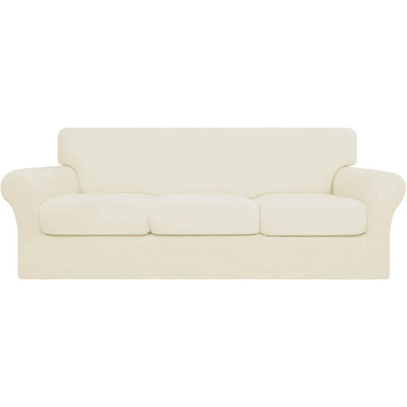Easy-Going 4 Pieces Stretch Soft Couch Cover for Dogs - Washable Sofa Slipcover for 3 Separate Cushion Couch - Elastic Furniture Protector for Pets, Kids(Sofa, Ivory)
