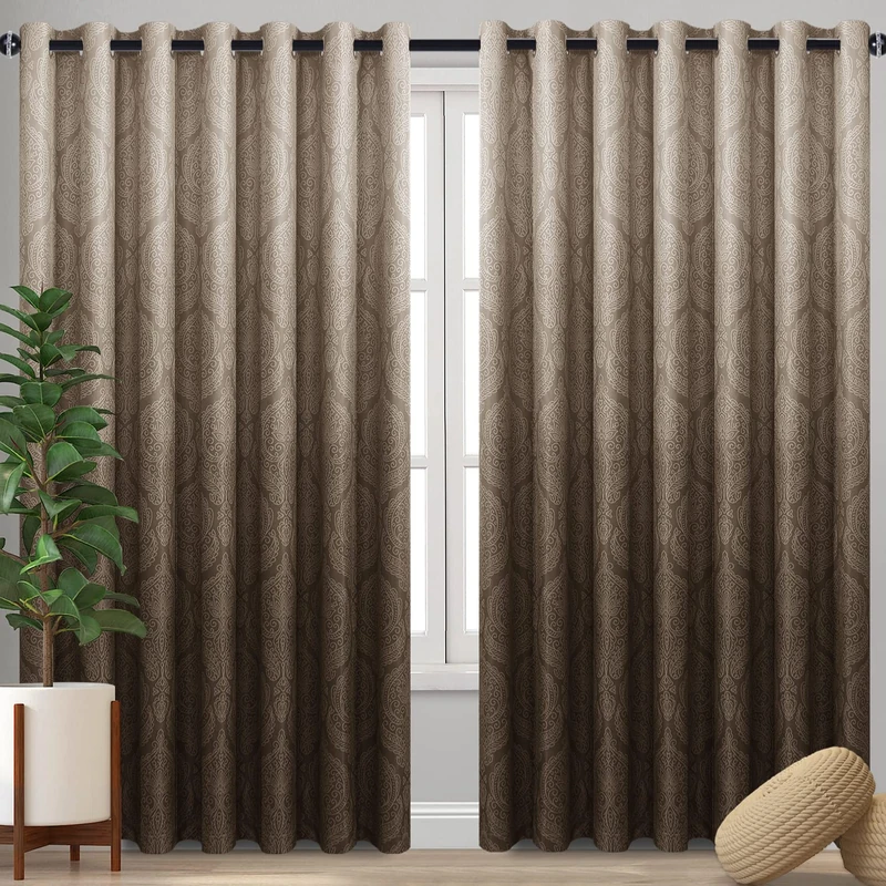 DWCN Ombre Blackout Curtains for Living Room - Thermal Insulated Block Light Energy Saving Privacy Gradient Damask Grommet Window Curtains for Bedroom, Set of 2 Panels, 120 x 84 Inch Length, Brown