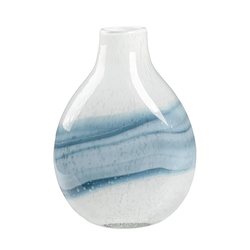 Andrea Glass Vase by Torre & Tagus - White Colored Glass Vase - 11" Tall for Living Room, Home Office, Coastal Decor