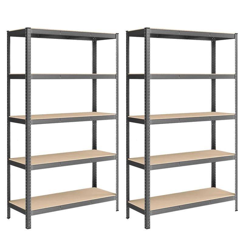 SONGMICS 5-Tier Heavy-Duty Shelving Units, Set of 2 Steel Shelving Units for Storage, Boltless Assembly, for Garage, Shed, Load Capacity 750 kg, 60 x 120 x 200 cm, Grey GLR060G02