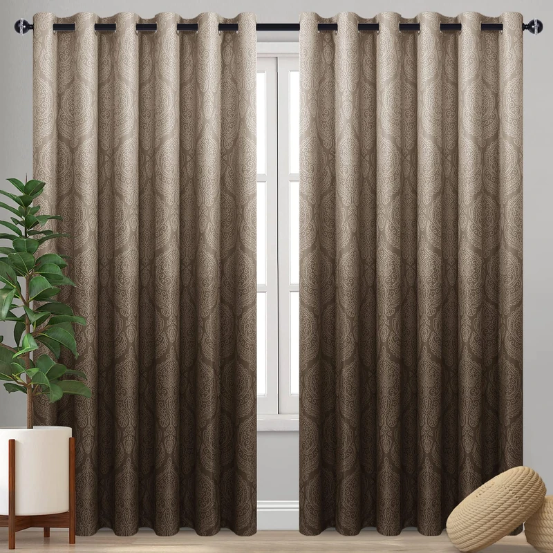 DWCN Ombre Blackout Curtains for Living Room - Thermal Insulated Block Light Energy Saving Privacy Gradient Damask Grommet Window Curtains for Bedroom, Set of 2 Panels, 100 x 96 Inch Length, Brown