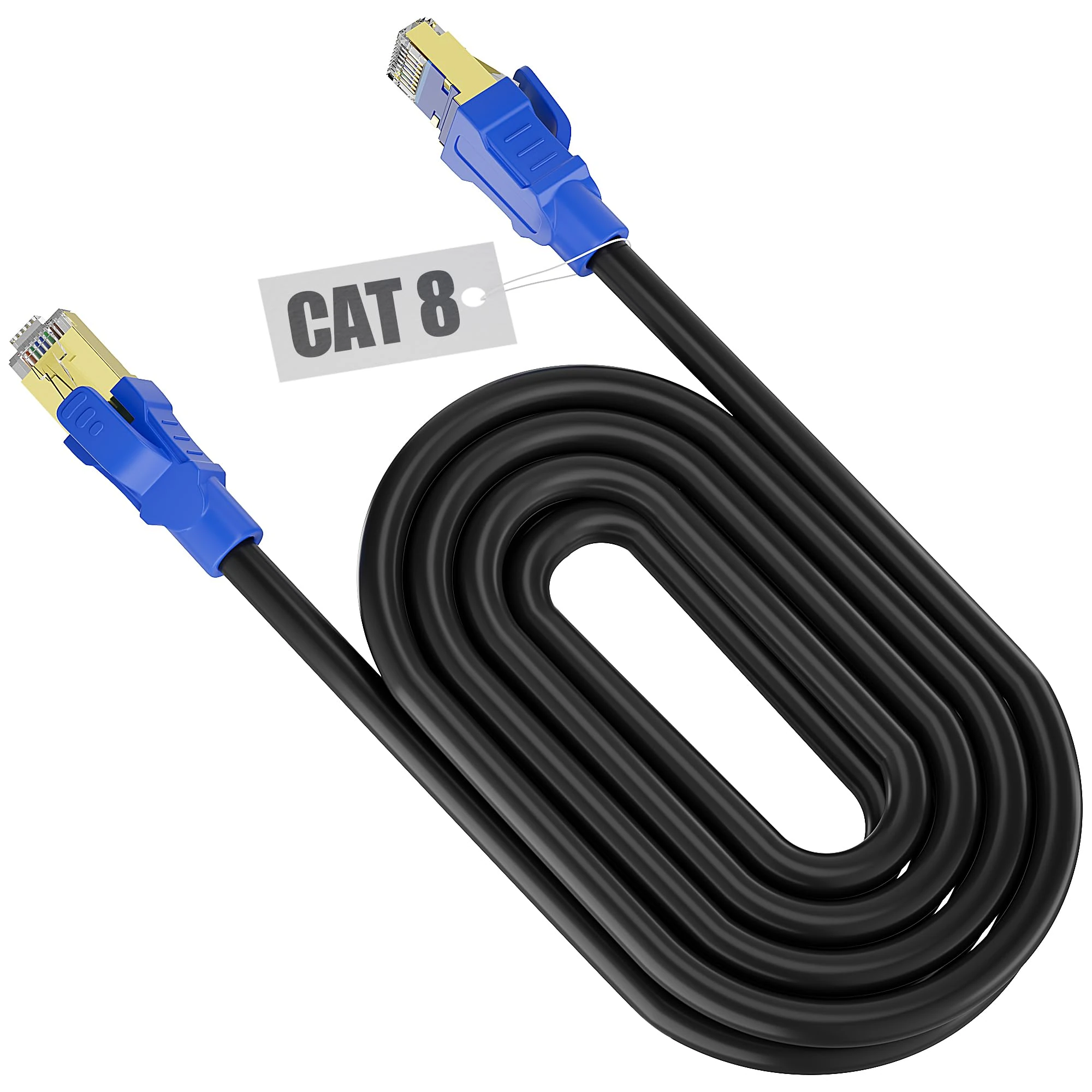 Soibke Ethernet Cable 10m High Speed, Cat 8 Internet Cable 10m, Long Network Cable Outdoor Indoor Waterproof Patch Wifi Cable Black SFTP Shielded RJ45 LAN Cable for Router (10 Clips)