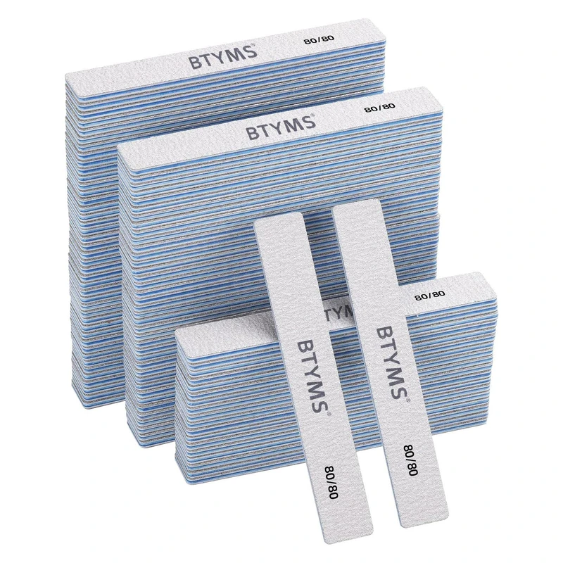 100 Count 80 Grit Rectangle Nail Files Reusable Coarse Nail File Double Sided Emery Boards Manicure Tools for Acrylic Nails - Image 1