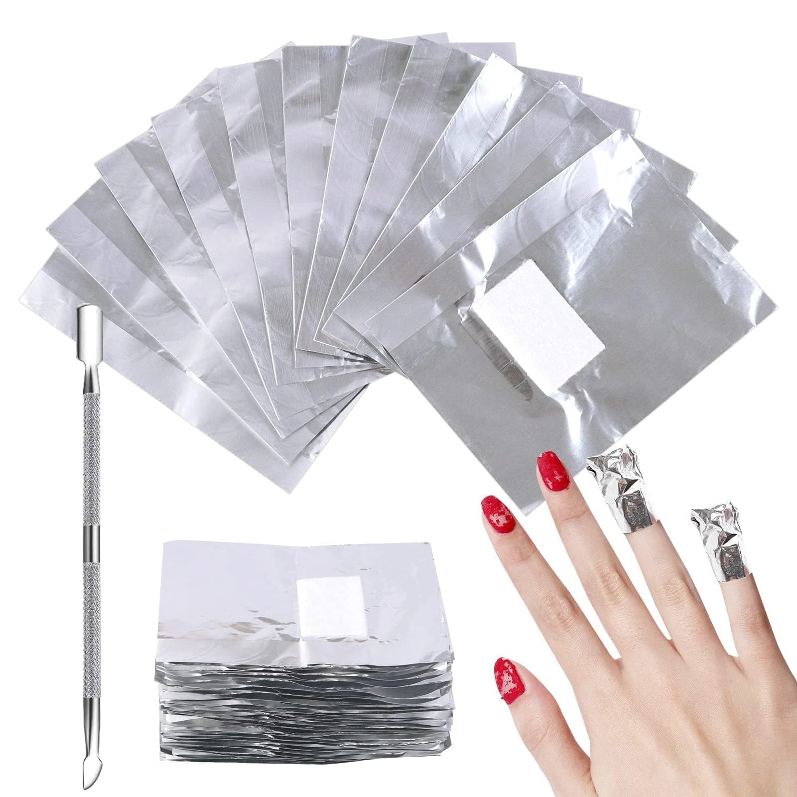 Sularpek Foil Nail Wraps - 200 Pcs Remover Wraps With Cuticle Pusher, Nail Foils For Fast & Gentle Soak Off Gel Polish Removing